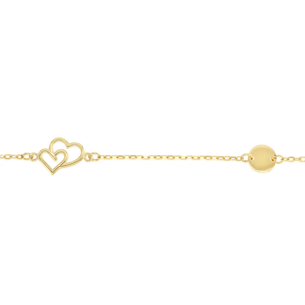 9ct Yellow Gold Double Heart Charm 19cm Bracelet - Image 3