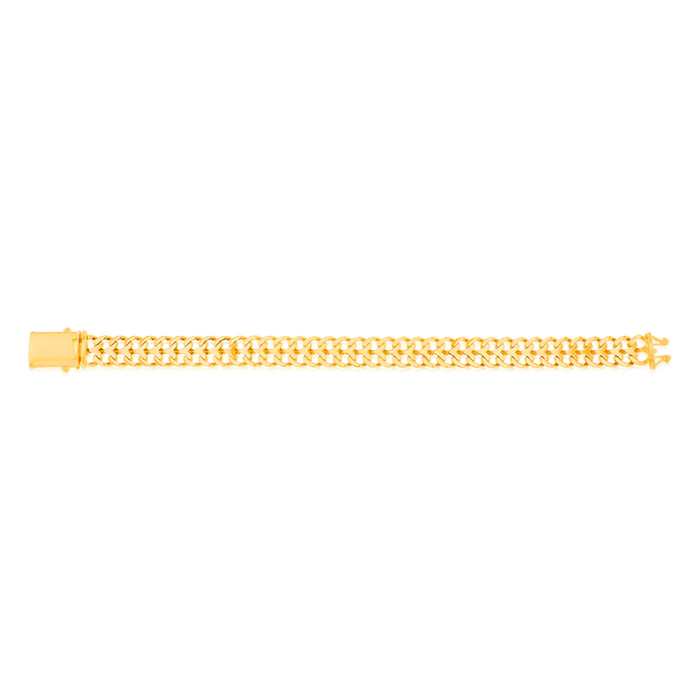 9ct Yellow Gold Double Row Curb Link 20cm Bracelet - Image 3
