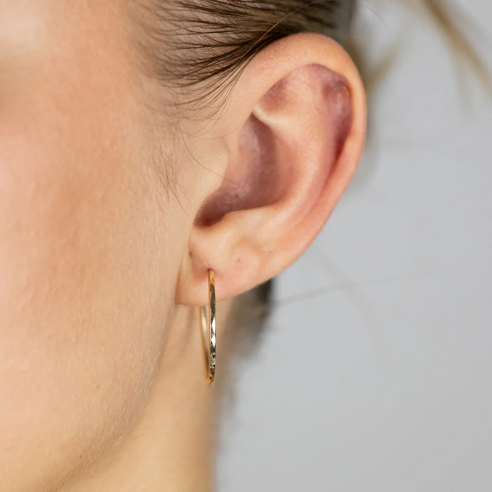 9ct Yellow Gold Double side Diamond Cut 20mm Sleeper Earrings - Image 2