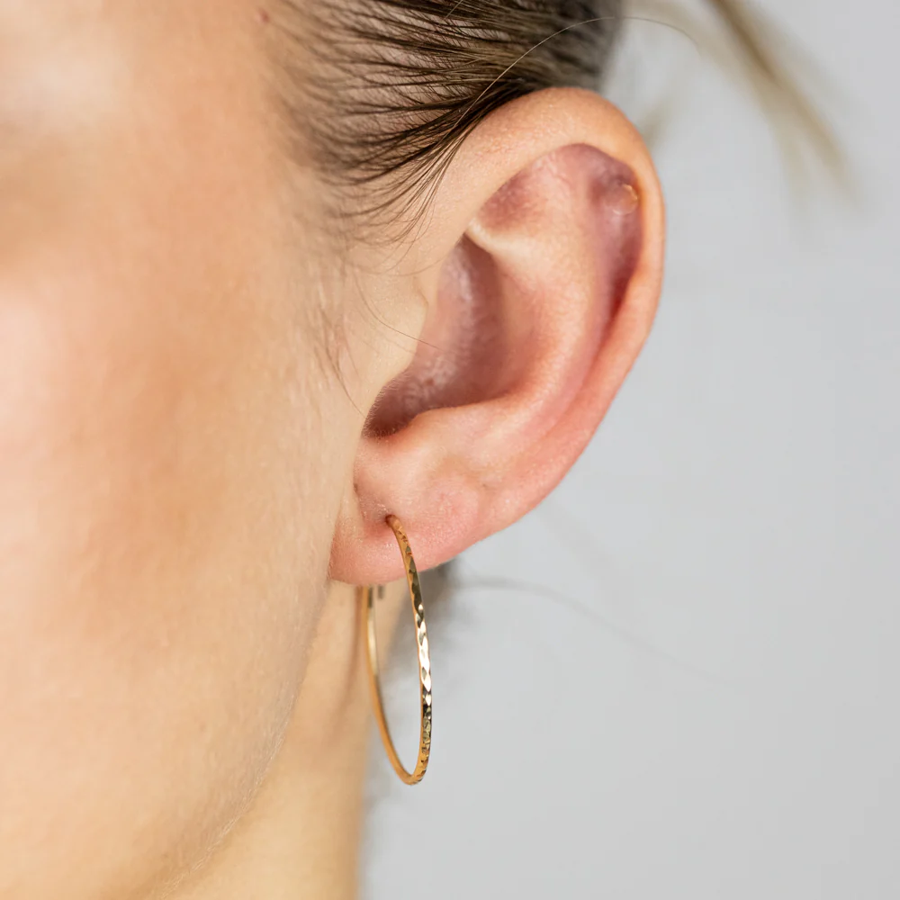 9ct Yellow Gold Double Side Diamond Cut 27mm Sleeper Earrings - Image 2