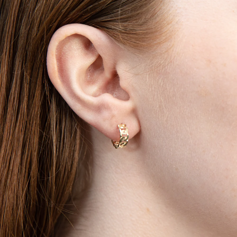 9ct Yellow Gold Double Side Diamond Cut Broad Hoop Earrings - Image 2