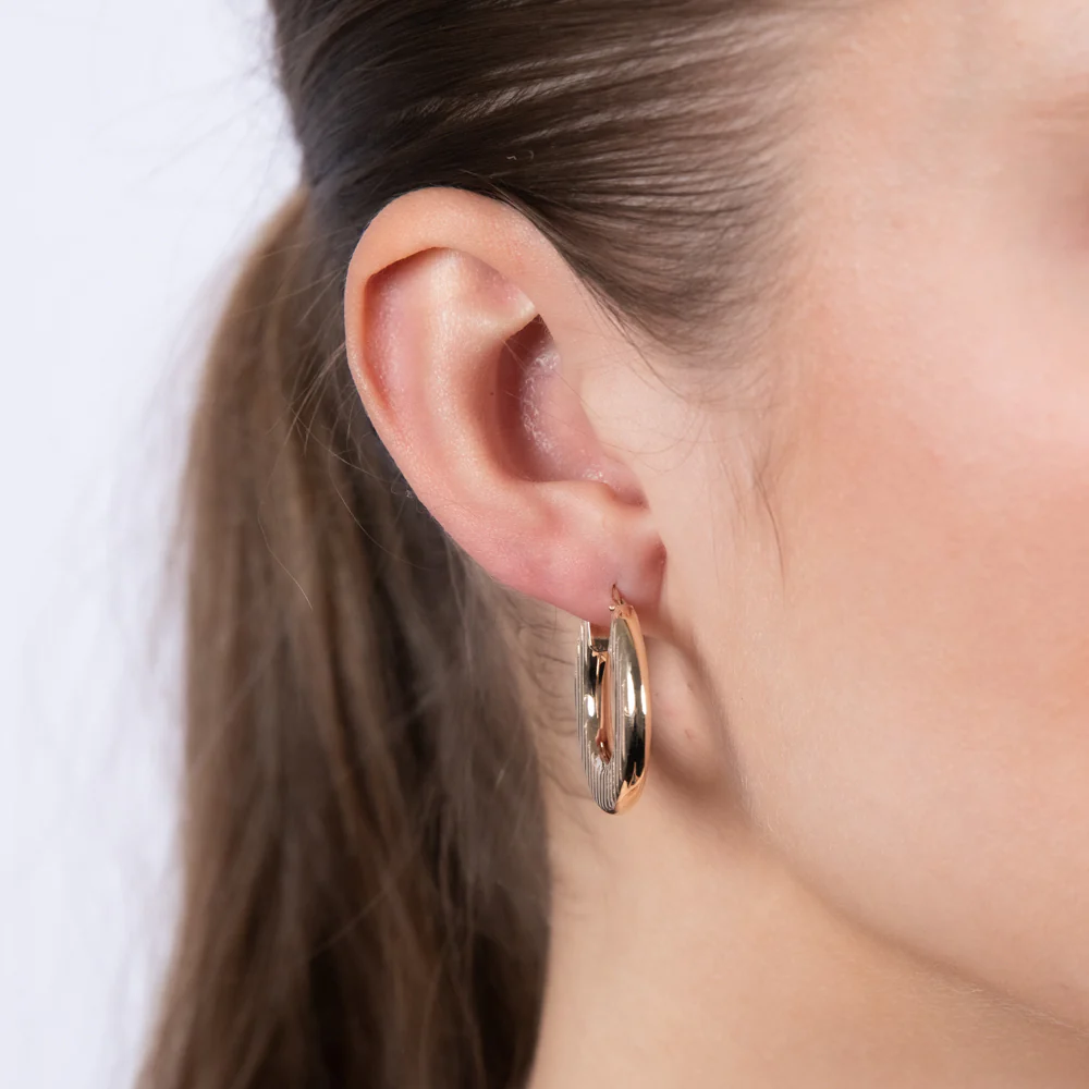9ct Yellow Gold Double Side Texture Round Hoop Earrings - Image 2