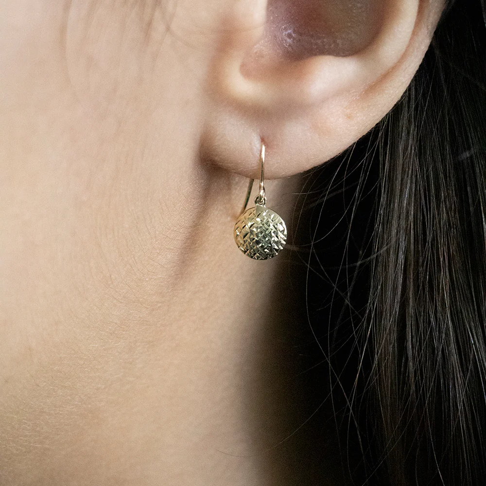 9ct Yellow Gold Double Sided Diamond Cut Disc Drop Earrings - Image 2