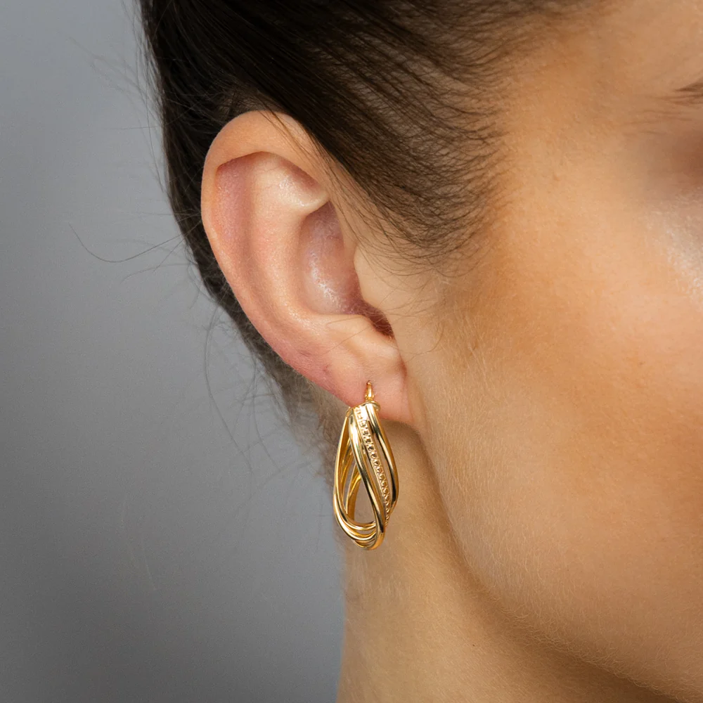 9ct Yellow Gold Double Wire Twisted 15mm Hoop Earrings - Image 2