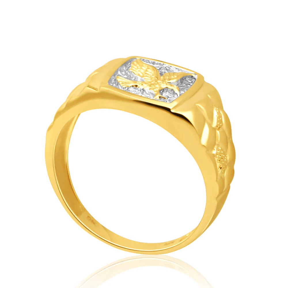 9ct Yellow Gold Eagle Diamond Ring - Image 2