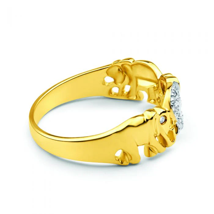 9ct Yellow Gold Elephant Diamond Ring - Elephants Symbolise Good Luck - Image 2