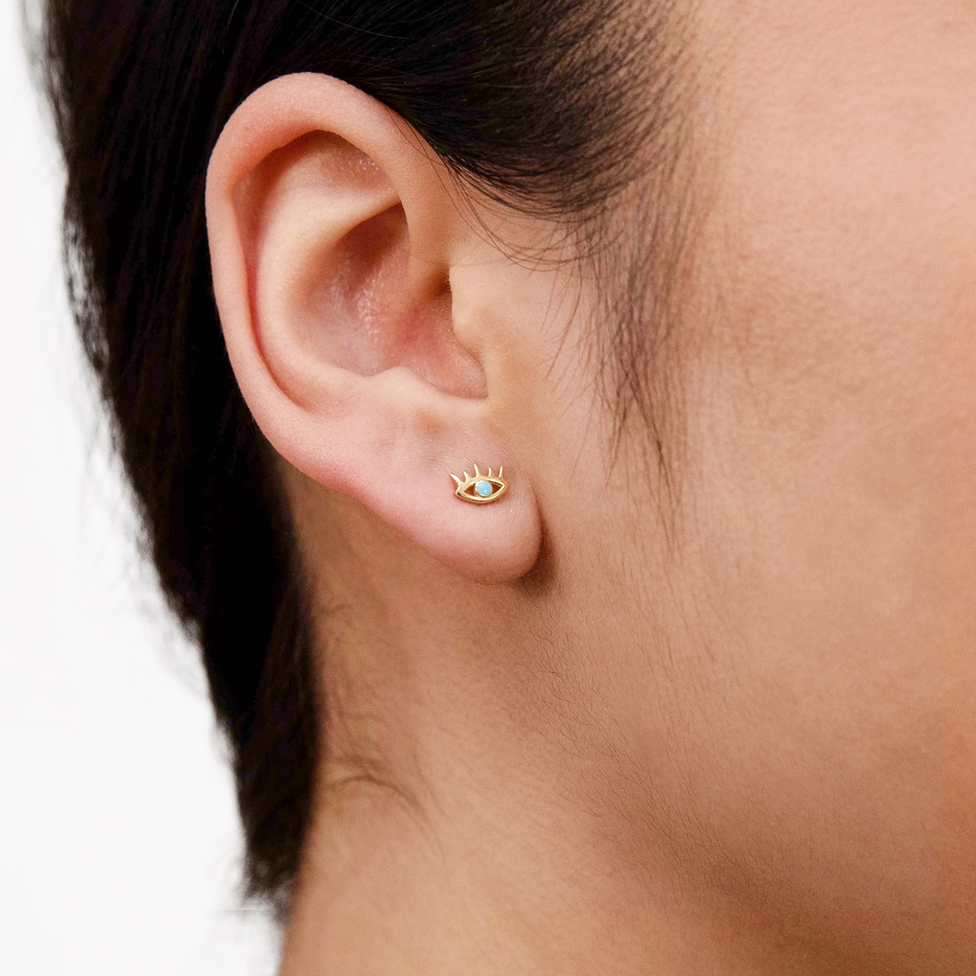9ct Yellow Gold Enamel Eye Stud Earrings - Image 2