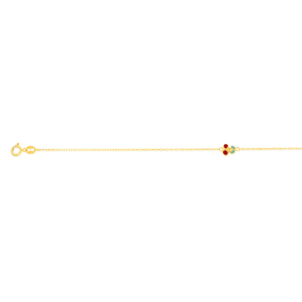9ct Yellow Gold Enamel Pair of Cherries 19cm Bracelet - Image 2