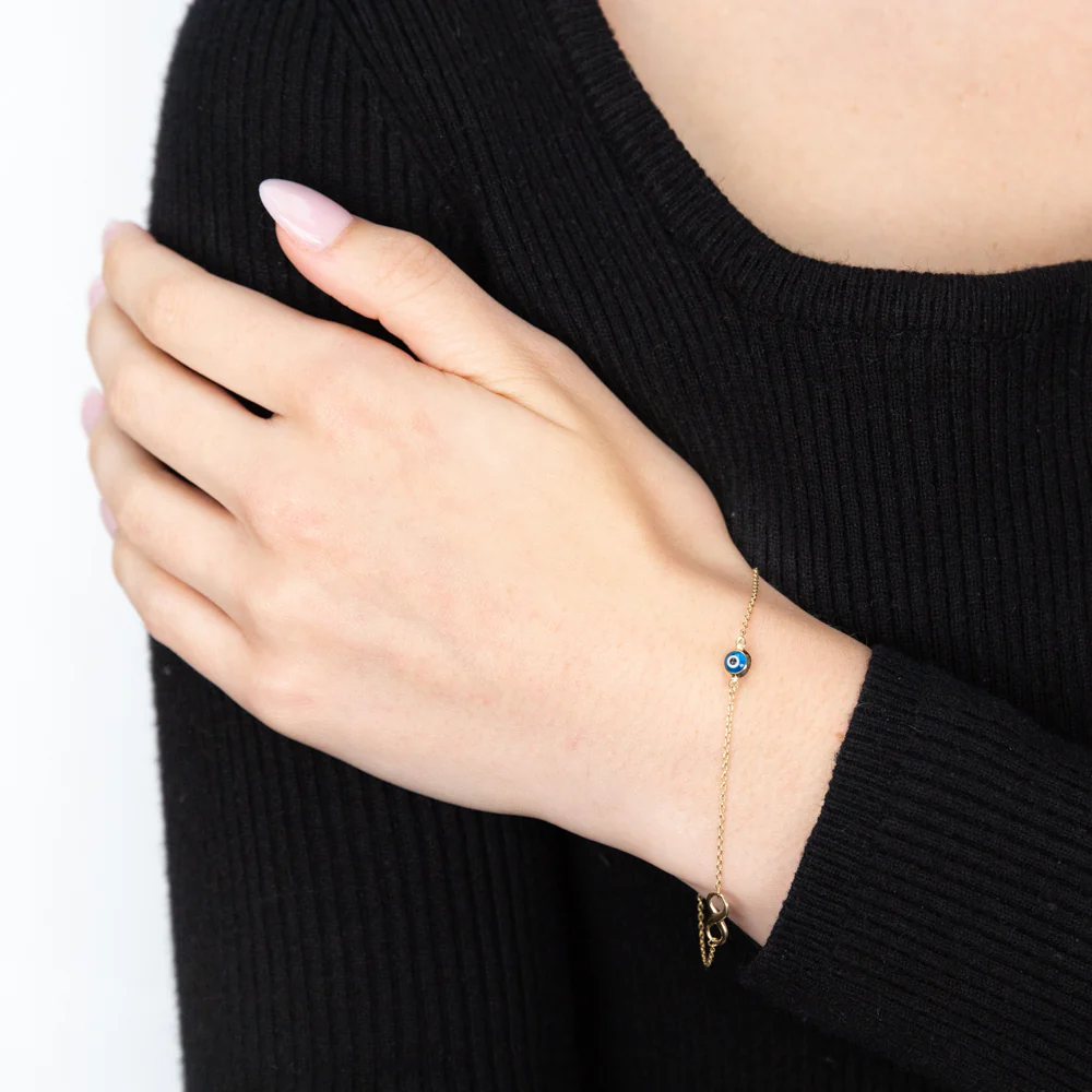 9ct Yellow Gold 'Evil Eye' and Infinity 19cm Bracelet - Image 2