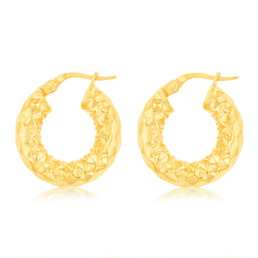 9ct Yellow Gold Fancy 10mm Hoop Earrings - Image 2