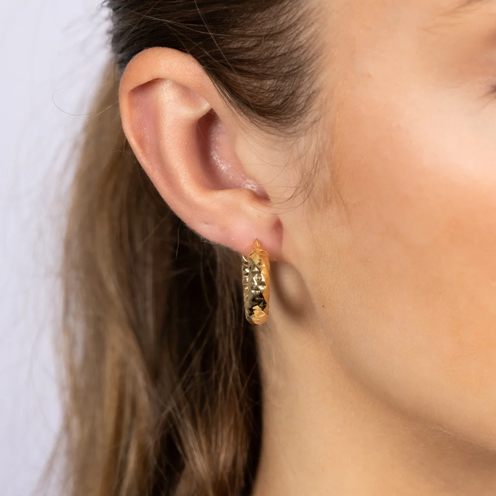 9ct Yellow Gold Fancy 10mm Hoop Earrings - Image 3