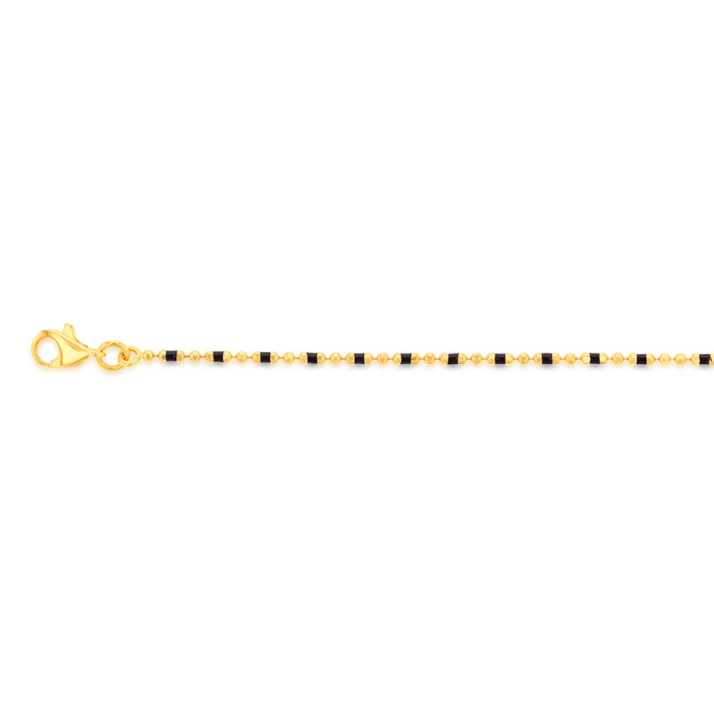 9ct Yellow Gold Fancy Black Bead 25.4cm Anklet - Image 2
