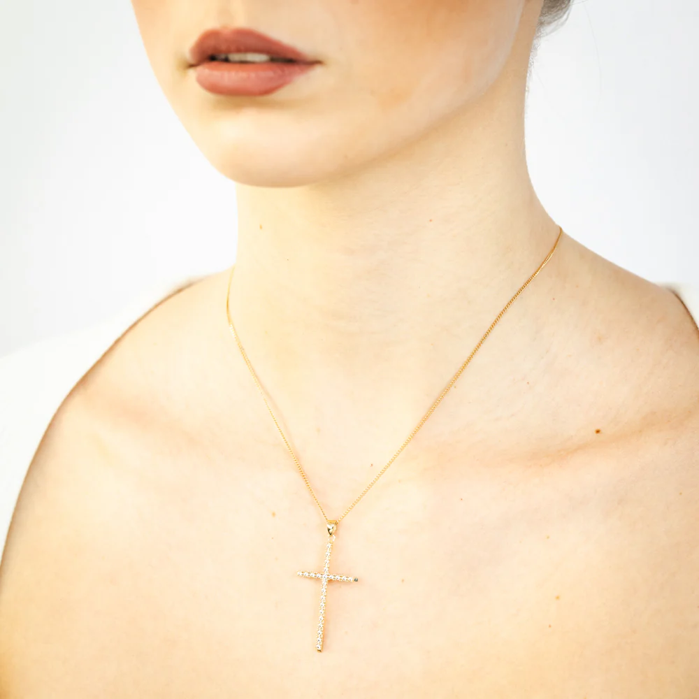 9ct Yellow Gold Fancy Diamond Cut Cross Pendant - Image 2