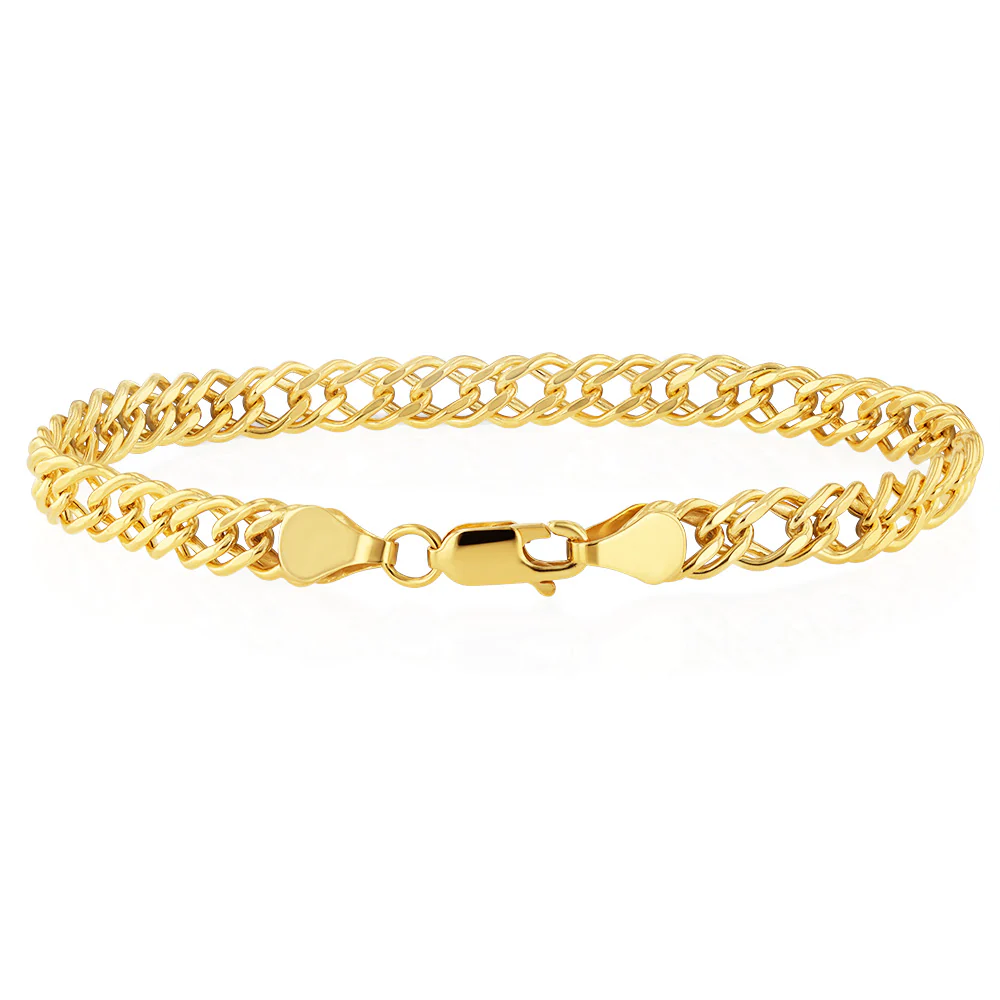 9ct Yellow Gold Fancy Double Curb 100 Gauge 20cm Bracelet - Image 3