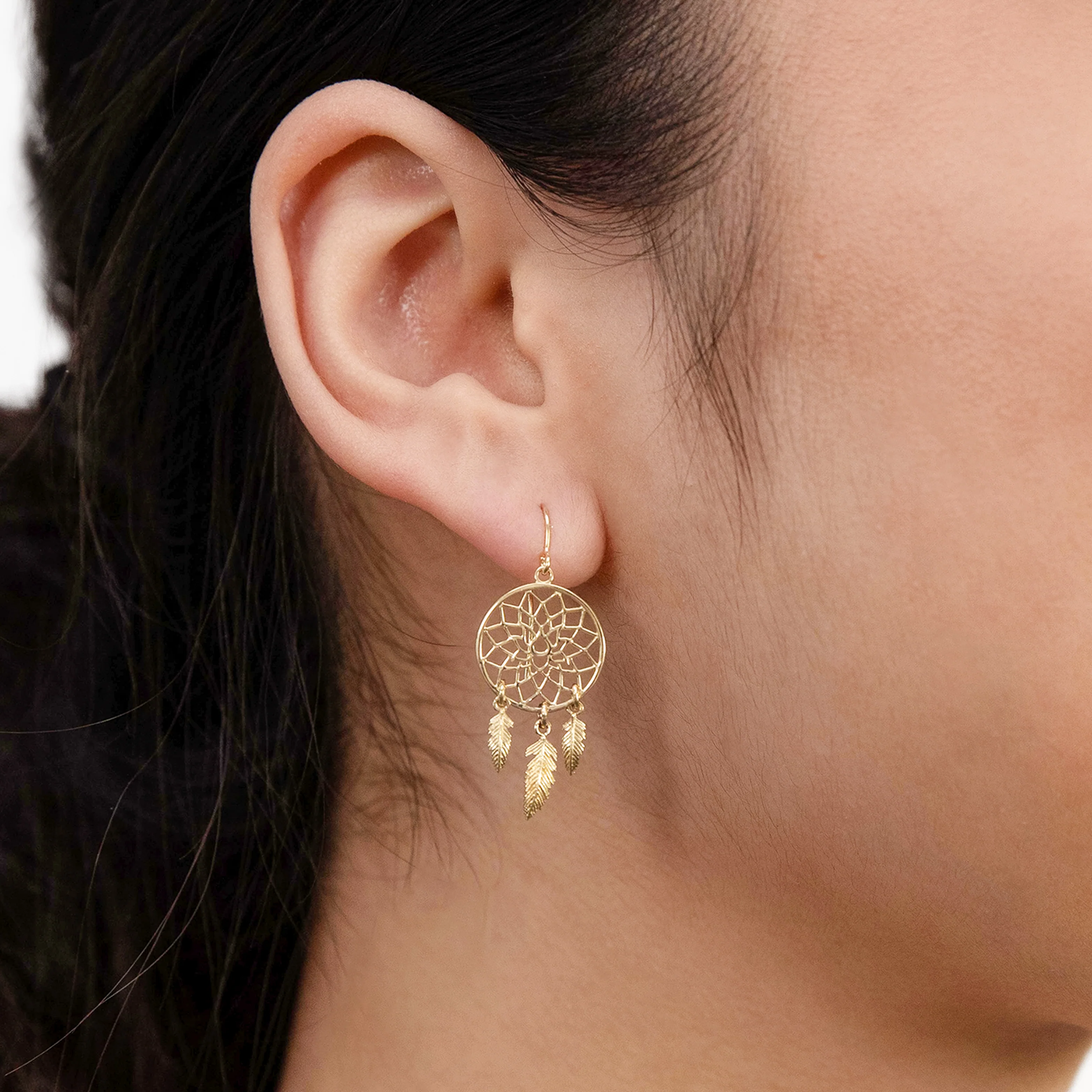 9ct Yellow Gold Fancy Dream Catcher Drop Earrings 9y - Image 2