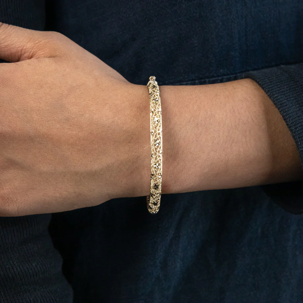 9ct Yellow Gold Fancy Mesh 65mm Bangle - Image 3