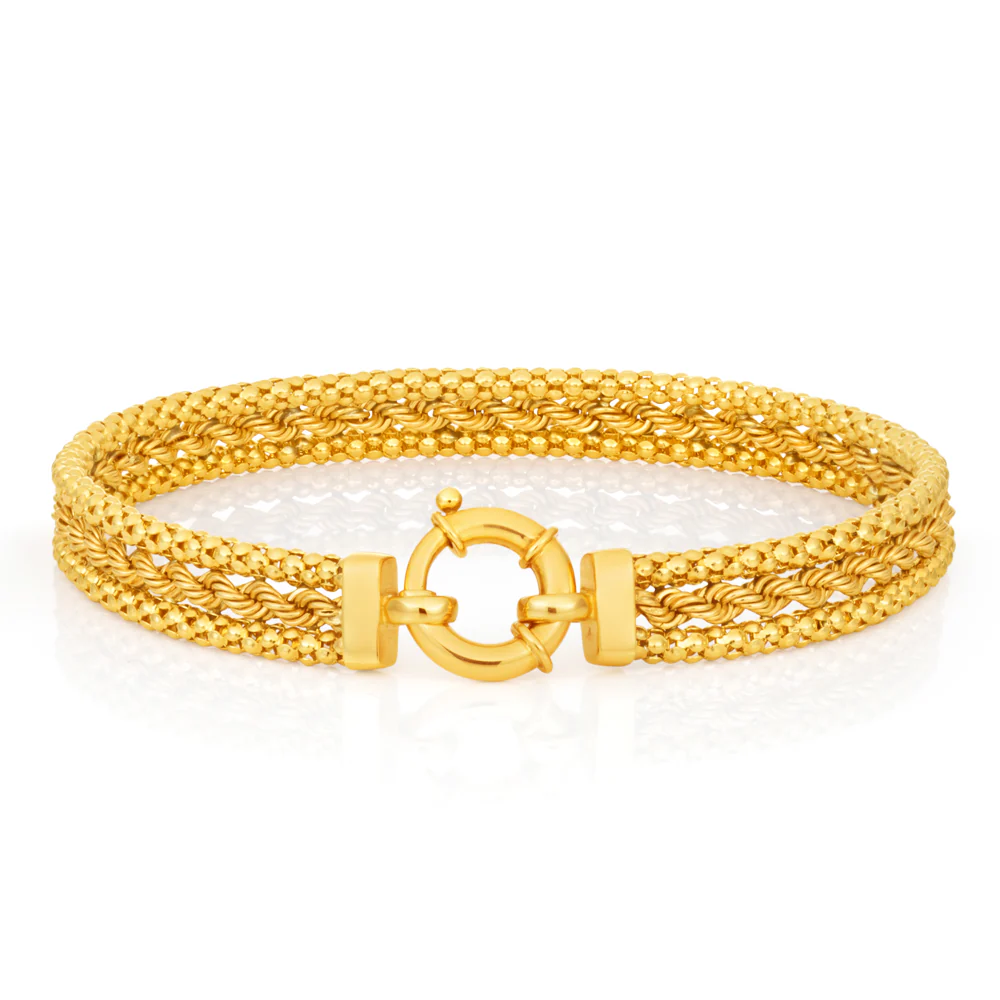 9ct Yellow Gold Fancy Mesh Bracelet with Bolt Ring  19cm - Image 2