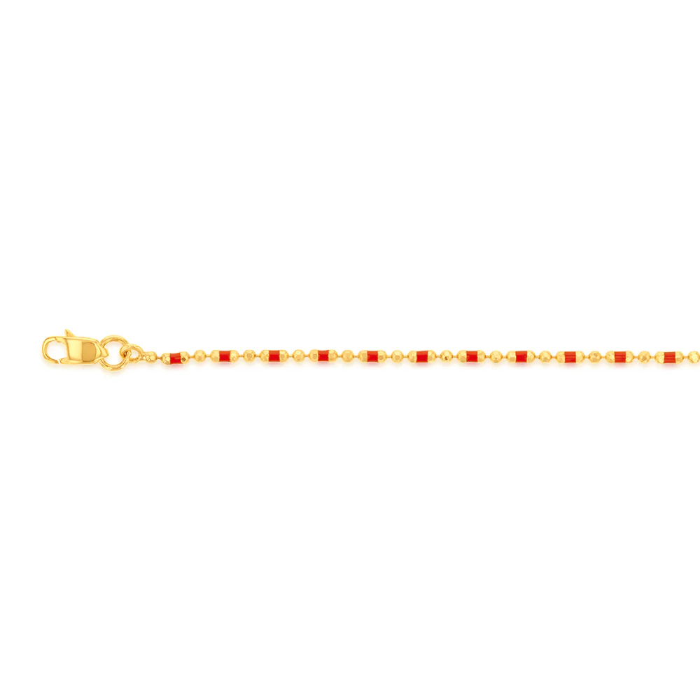 9ct Yellow Gold Fancy Red Beads Anklet - Image 2