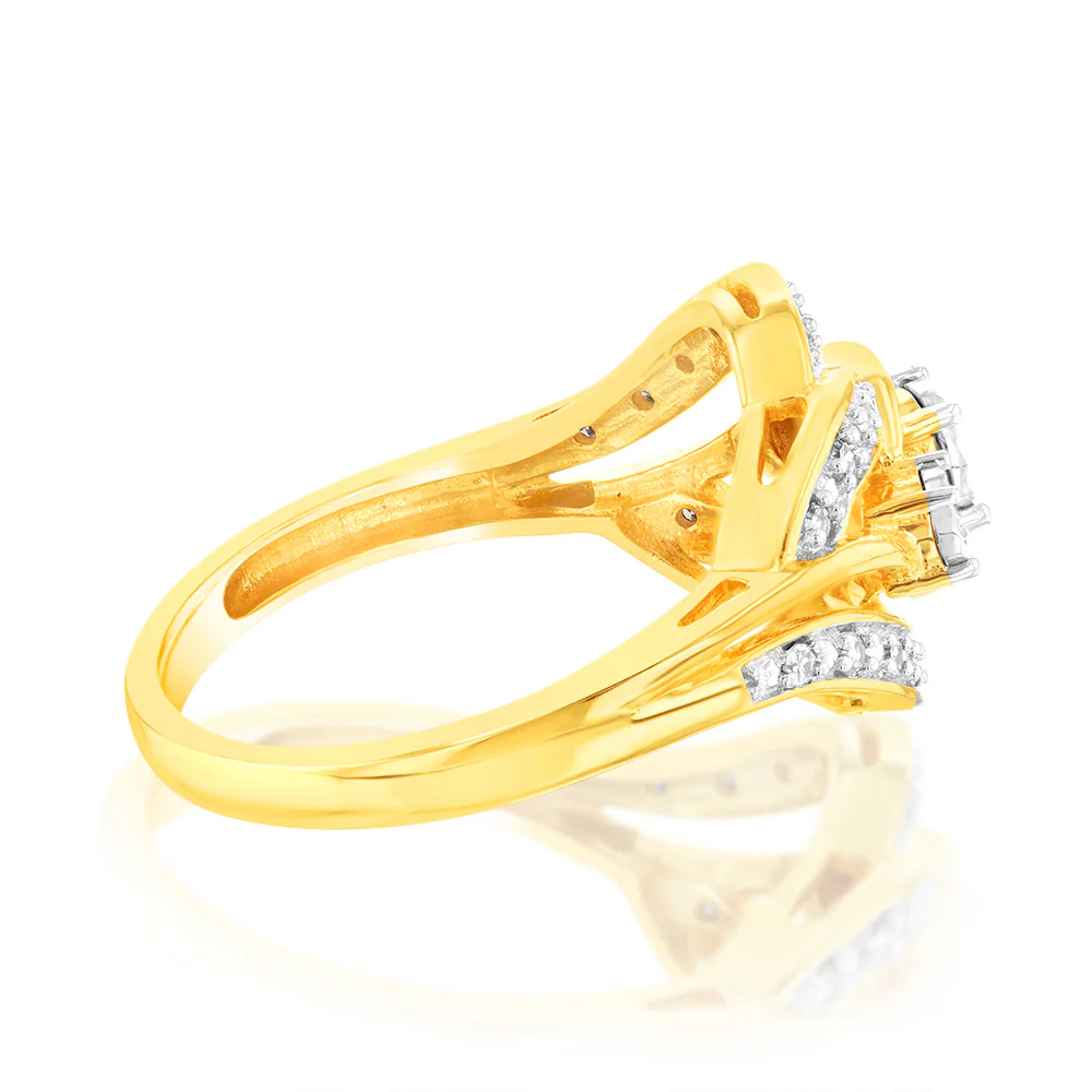 9ct Yellow Gold Fancy Ring in 1/6 Carat Natural Diamonds - Image 2
