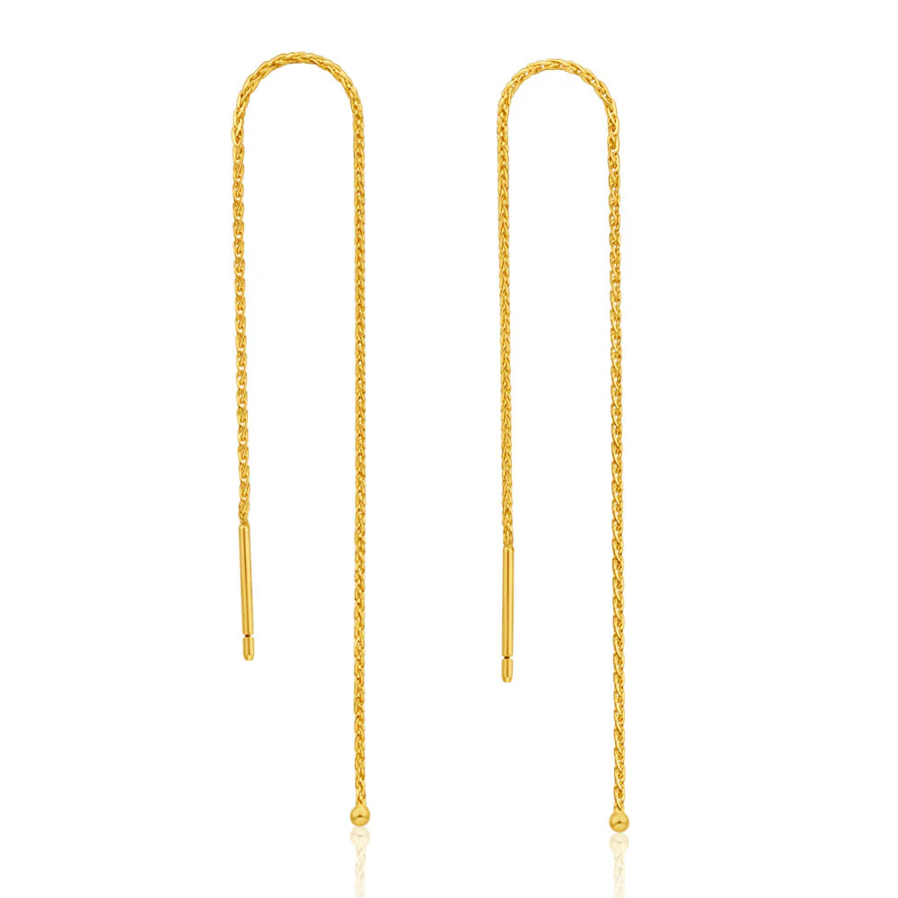 9ct Yellow Gold Fancy Threader Drop Earrings - Image 2