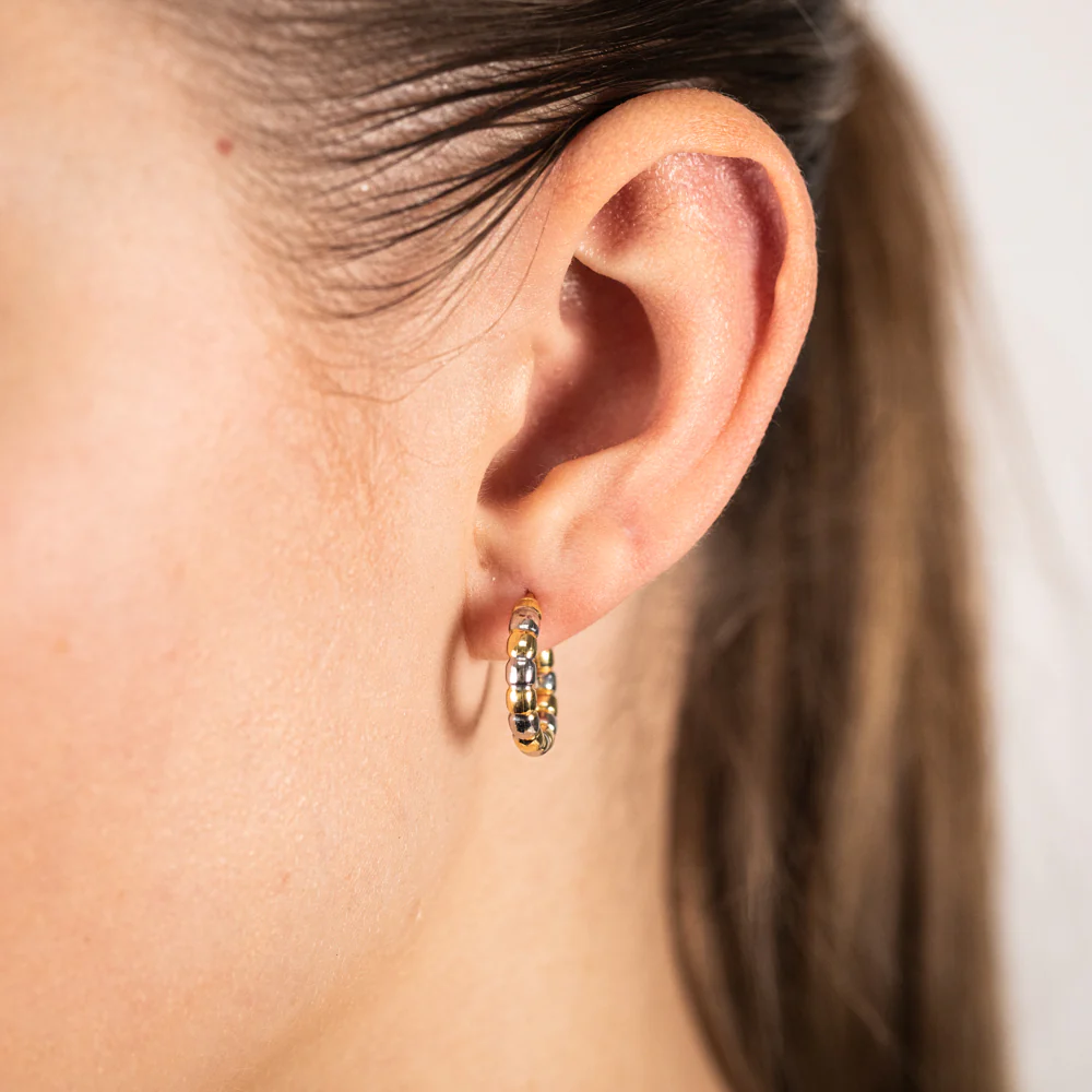 9ct Yellow Gold  Fancy Two Tone Hoop Earrings - Image 2