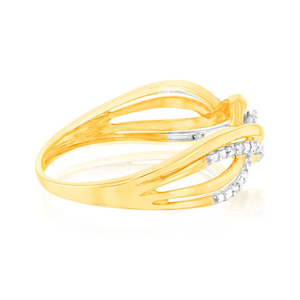 9ct Yellow Gold Fancy Wrap Around Ring in 20 Natural Diamonds - Image 2