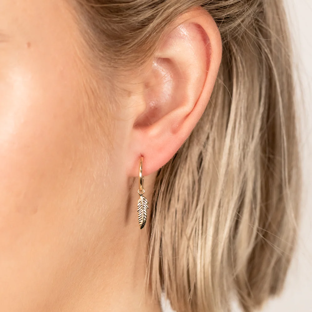 9ct Yellow Gold Feather on 12mm Sleeper Earrings - Image 2