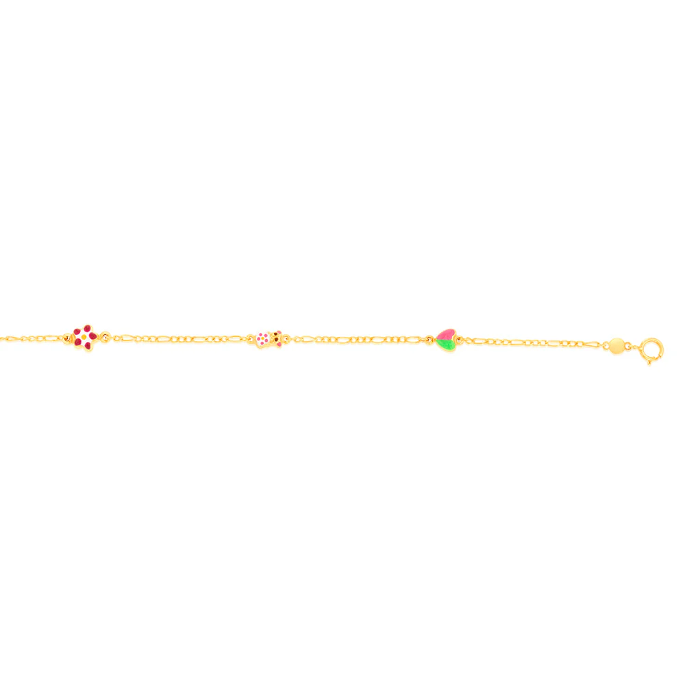 9ct Yellow Gold Figaro 1:3 Heart Kids Beads 15cm Bracelet - Image 2