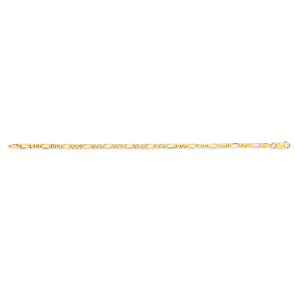 9ct Yellow Gold Figaro Hollow 19cm Bracelet 80Gauge - Image 2