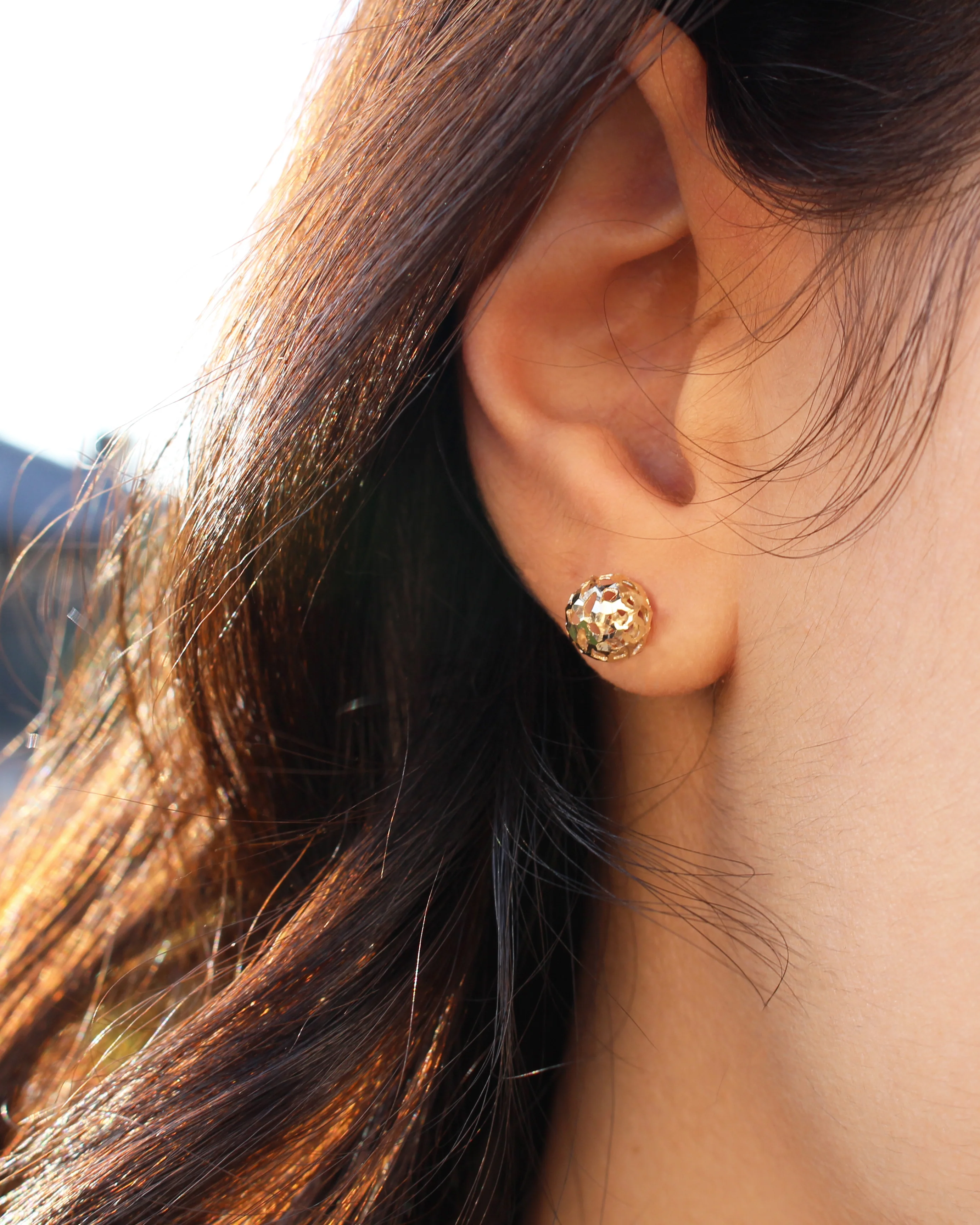 9ct Yellow Gold Filigree Ball Stud Earrings - Image 2