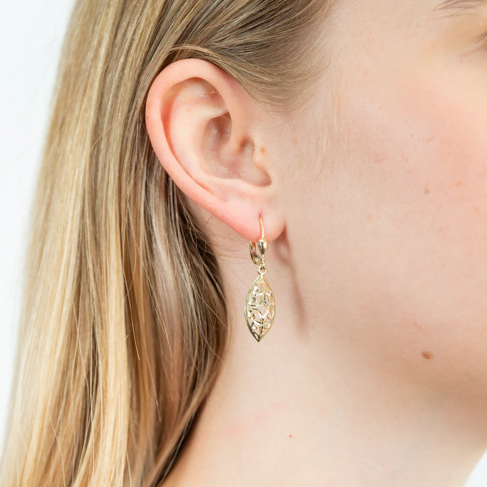 9ct Yellow Gold Filigree Shape Drop Earrings - Image 2