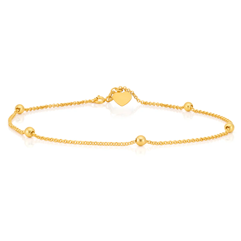 9ct Yellow Gold Filled 27cm Belcher Heart Charm Anklet - Image 2
