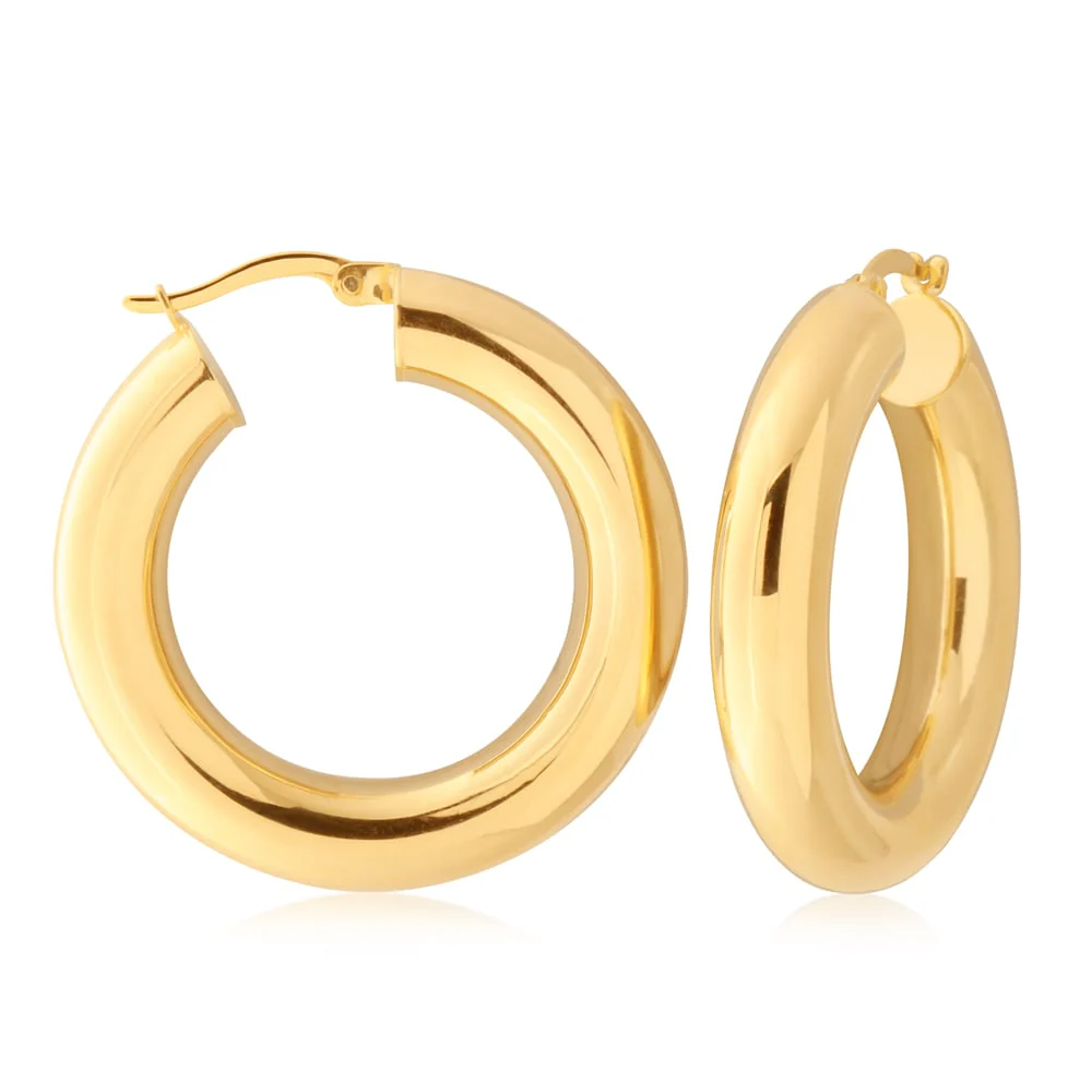 9ct Yellow Gold-Filled Plain Tube Hoop Earrings - Image 2