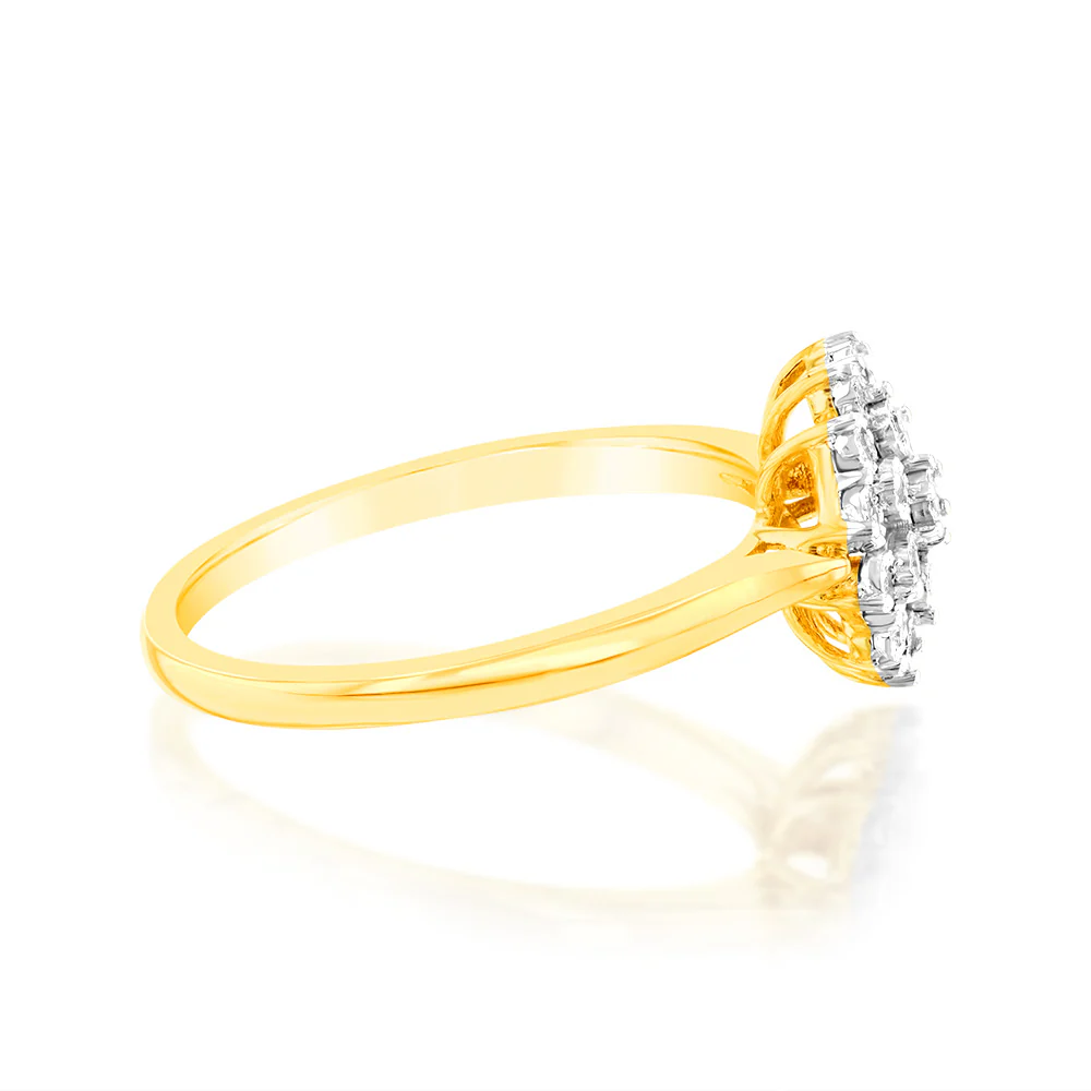 9ct Yellow Gold Flower Shaped Ring in 05 Points Natural Diamonds - Image 2