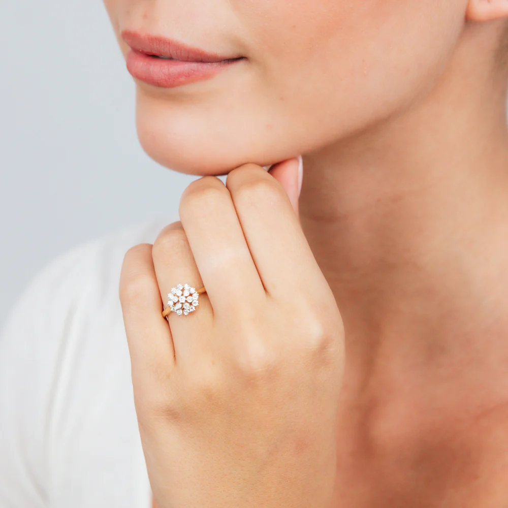 9ct Yellow Gold Flower Shaped Ring in 05 Points Natural Diamonds - Image 3