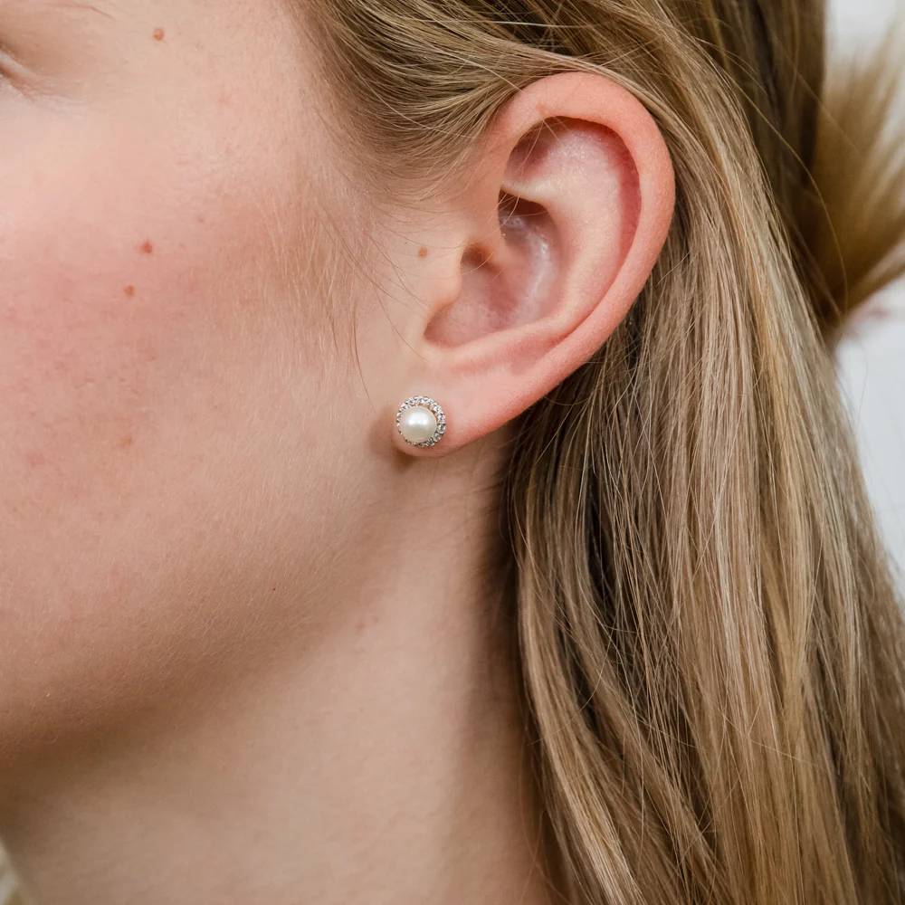 9ct Yellow Gold Fresh Water Pearl And Cubic Zirconia Stud Earrings - Image 2