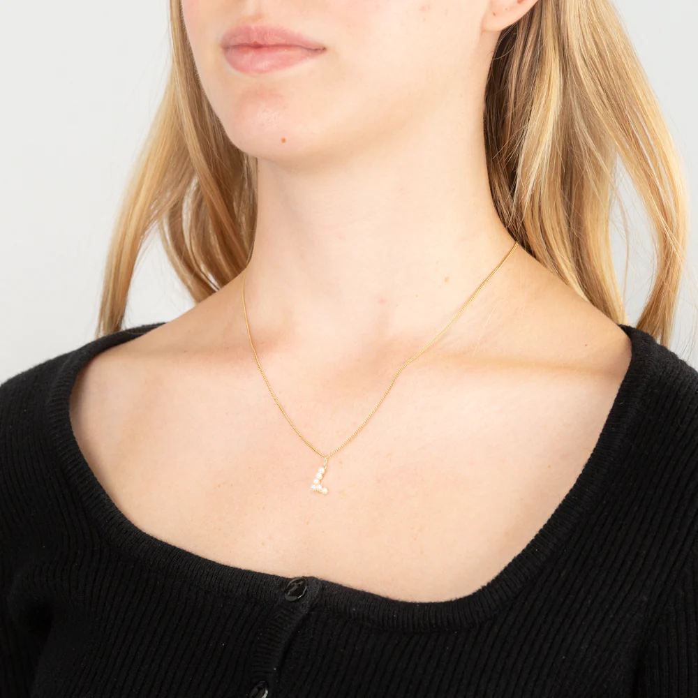9ct Yellow Gold Fresh Water Pearl Mini Initial "L" Pendant - Image 2