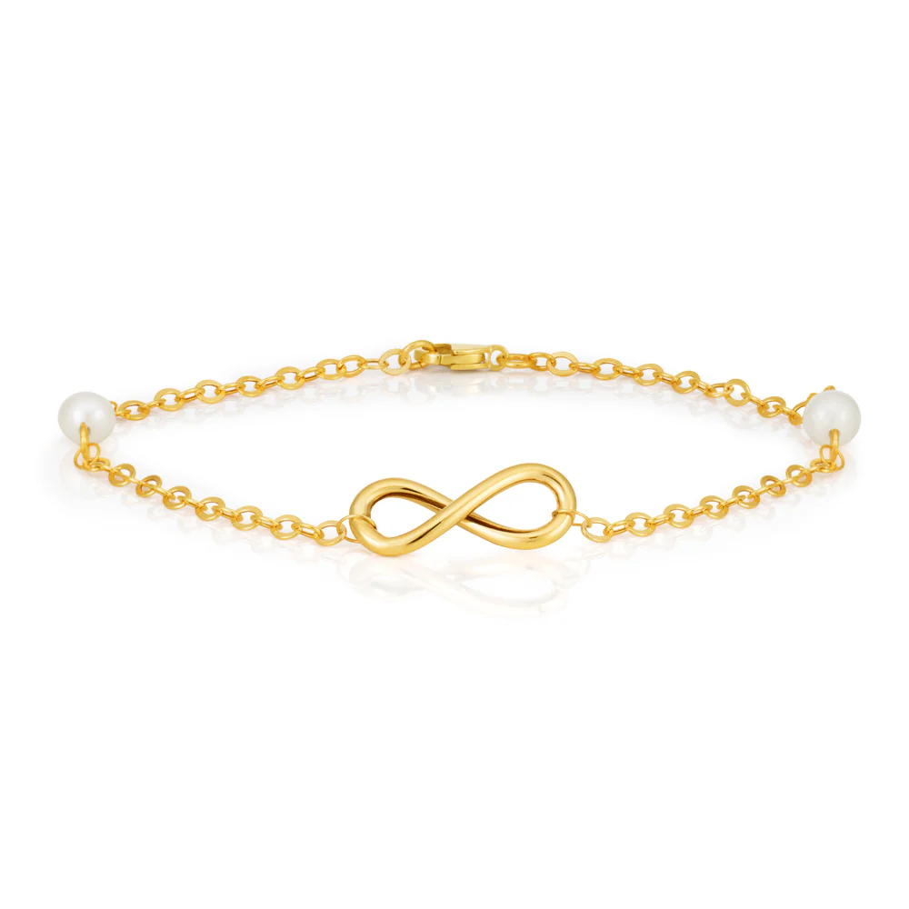 9ct Yellow Gold Freshwater Pearl Infinity Bracelet - Image 2