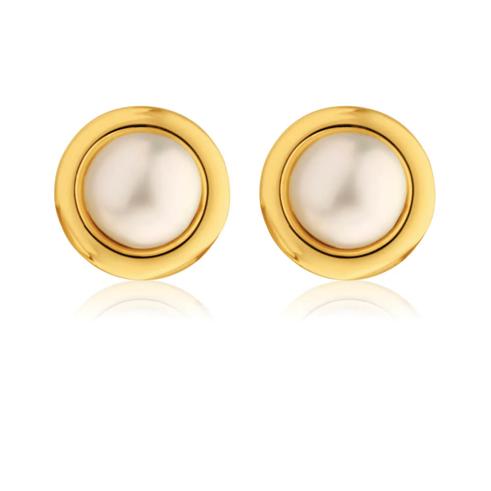 9ct Yellow Gold Gorgeous Pearl Stud Earrings - Image 2