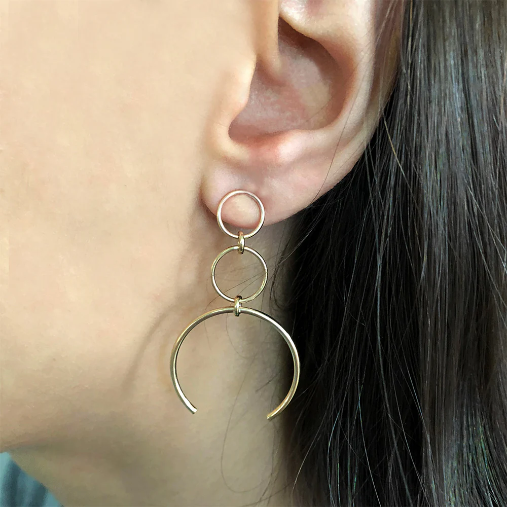 9ct Yellow Gold Graduated Triple Circle Drop Earrings - Image 2