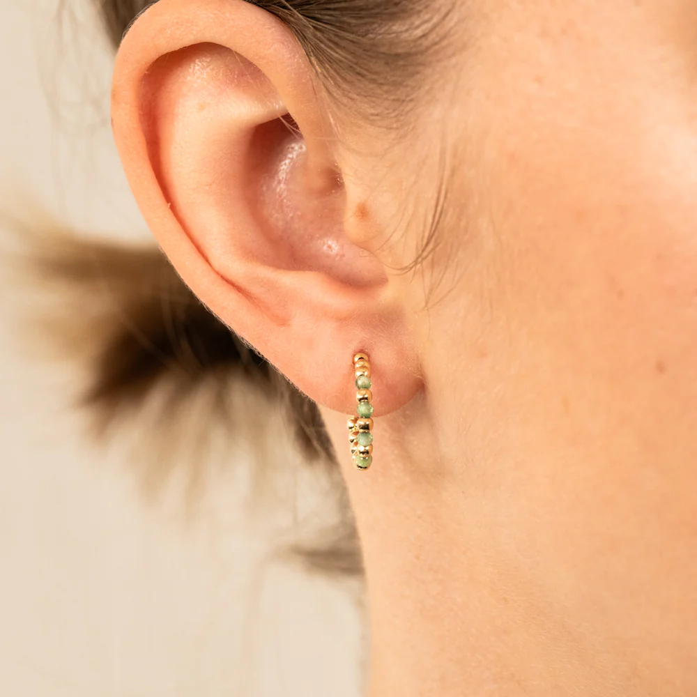 9ct Yellow Gold Green Zirconia Open 3/4th Hoop Earrings - Image 2