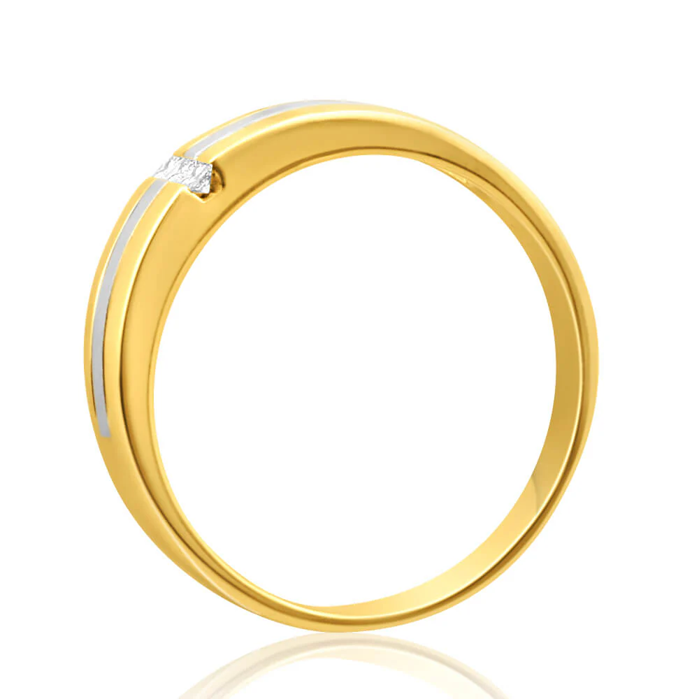 9ct Yellow Gold Grooved Gents Diamond Ring - Image 2
