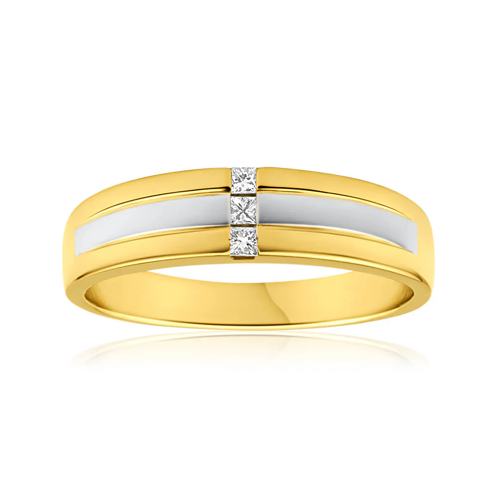 9ct Yellow Gold Grooved Gents Diamond Ring - Image 3