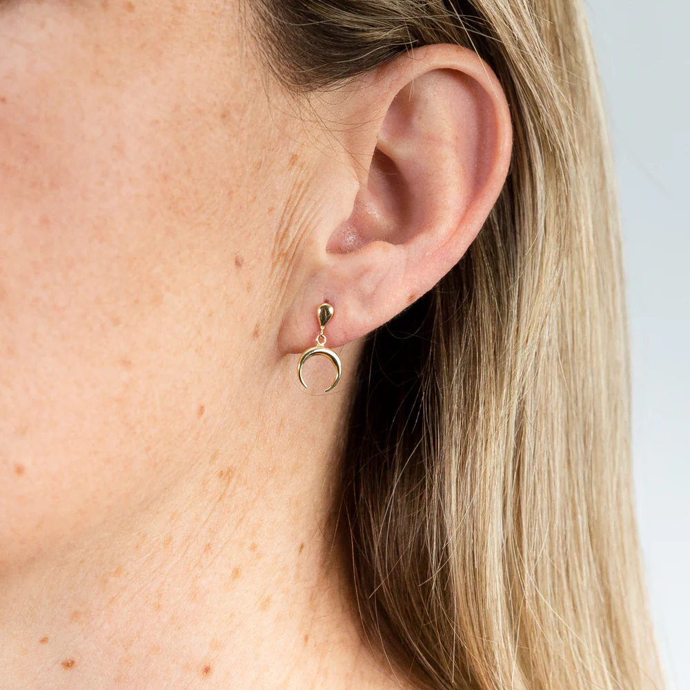 9ct Yellow Gold Half Moon Drop Earrings - Image 2