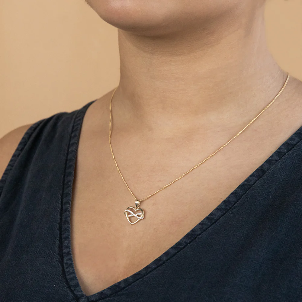 9ct Yellow Gold Heart and Infinity Cubic Zirconia Pendant - Image 2