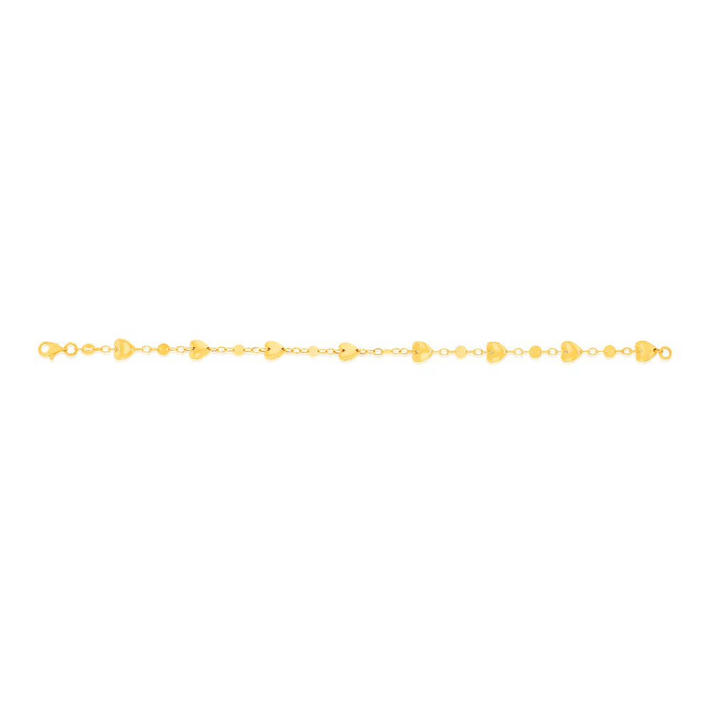 9ct Yellow Gold Heart Charm 19.7cm Bracelet - Image 2