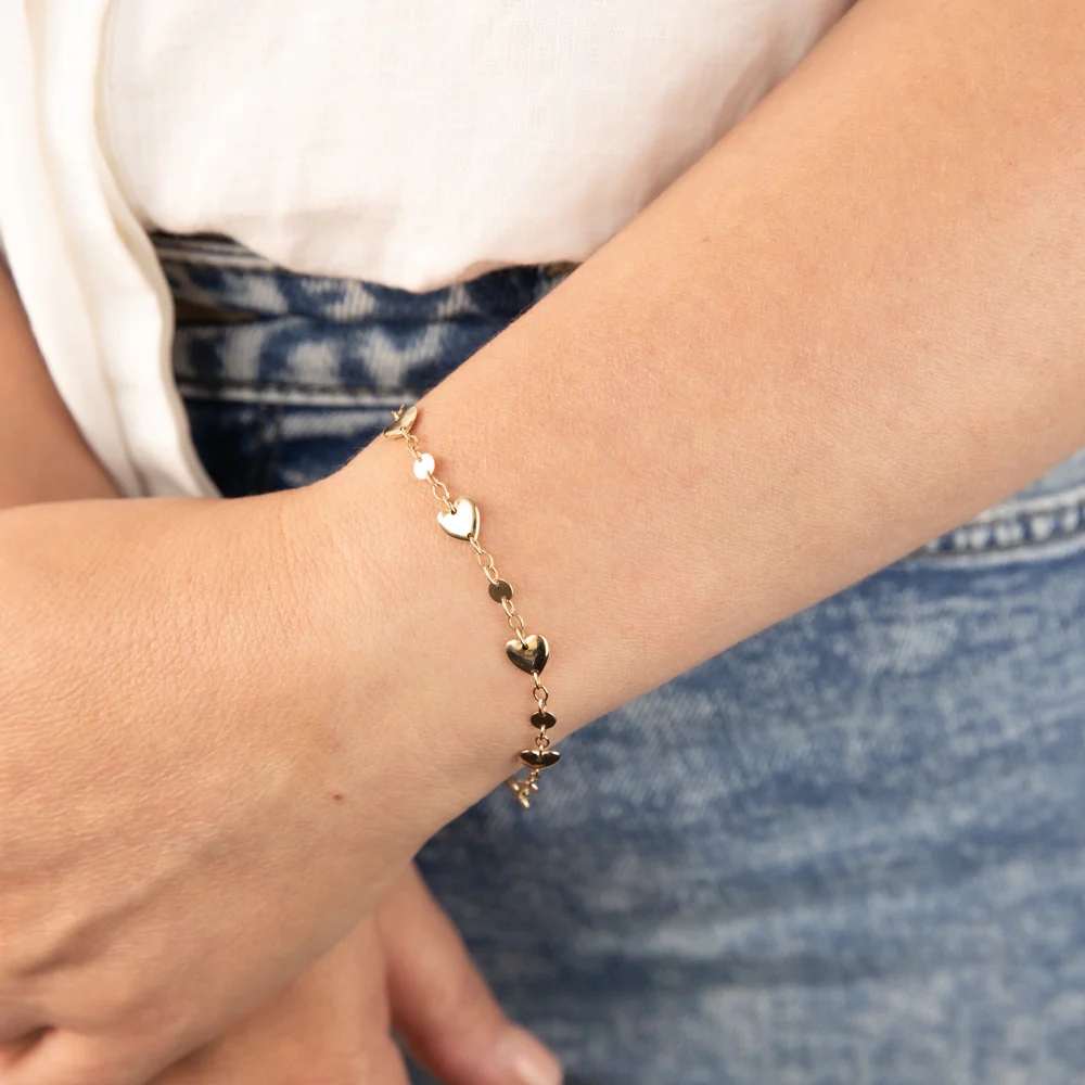 9ct Yellow Gold Heart Charm 19.7cm Bracelet - Image 3