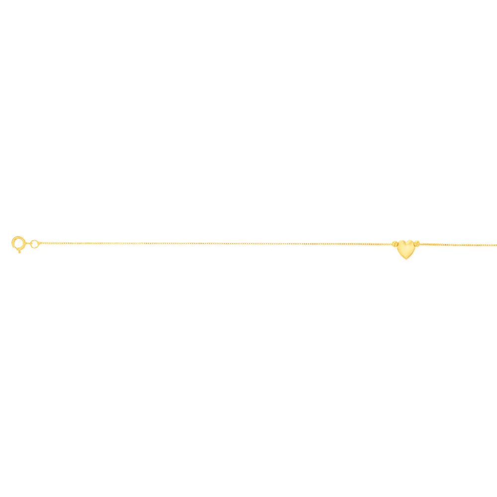 9ct Yellow Gold Heart Charm Box Chain Anklet of 24cm - Image 2