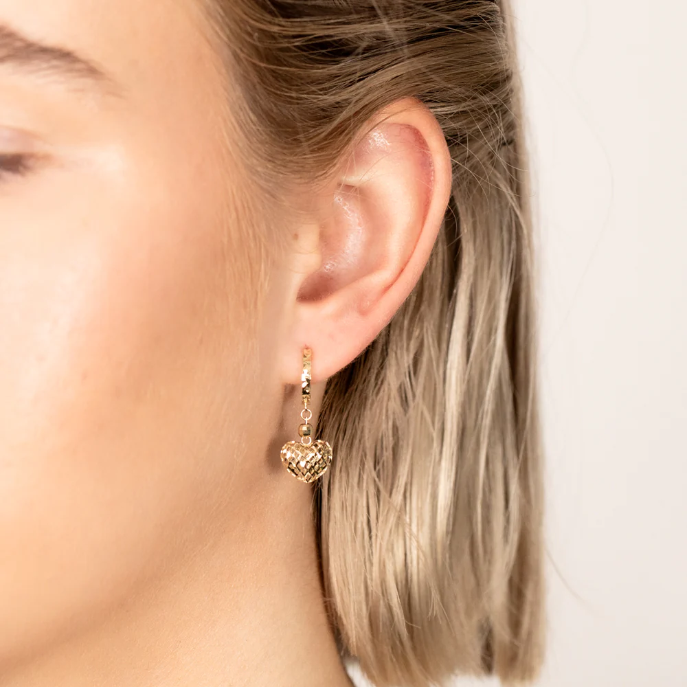 9ct Yellow Gold Heart Charm on Hoop Earrings - Image 2