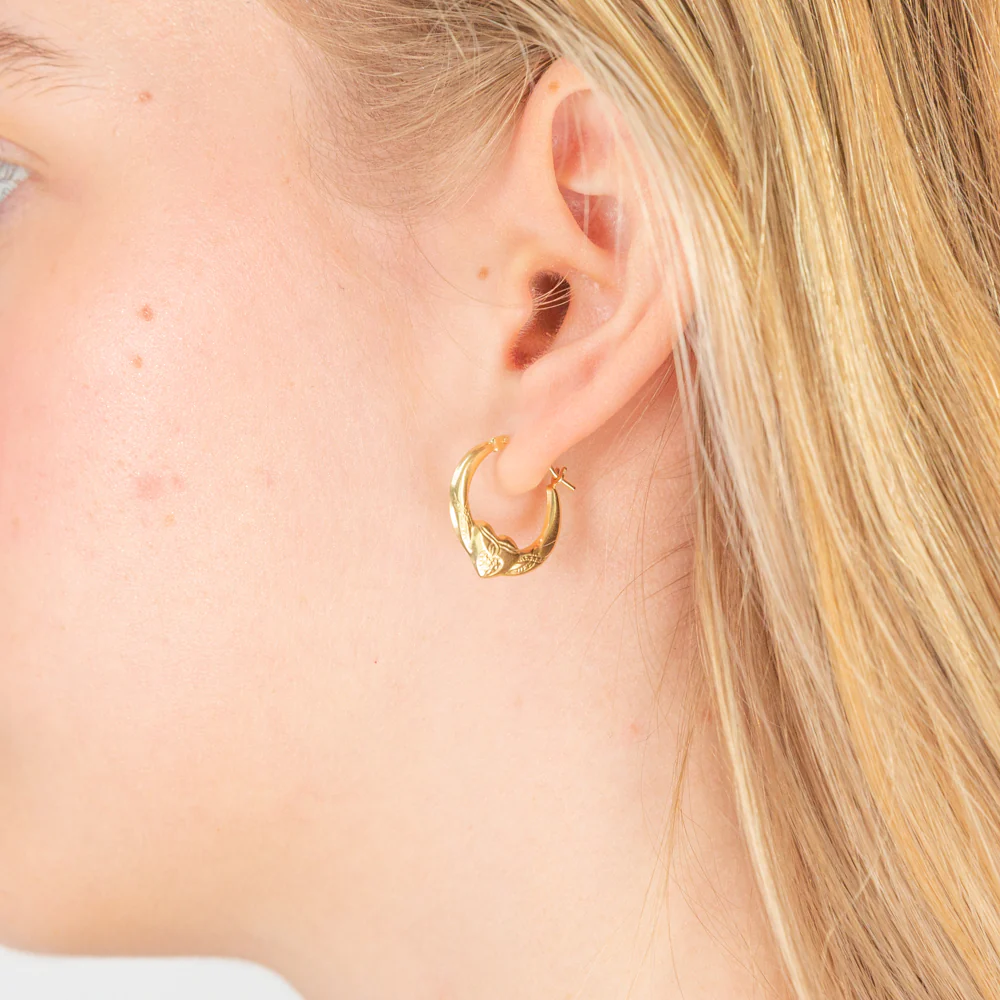 9ct Yellow Gold Heart Creole Earrings - Image 2